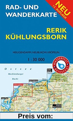 Rad- und Wanderkarte Rerik, Kühlungsborn: Mit Heiligendamm, Neubukow, Kröpelin. Maßstab 1:30.000. Wasser- und reißfest.